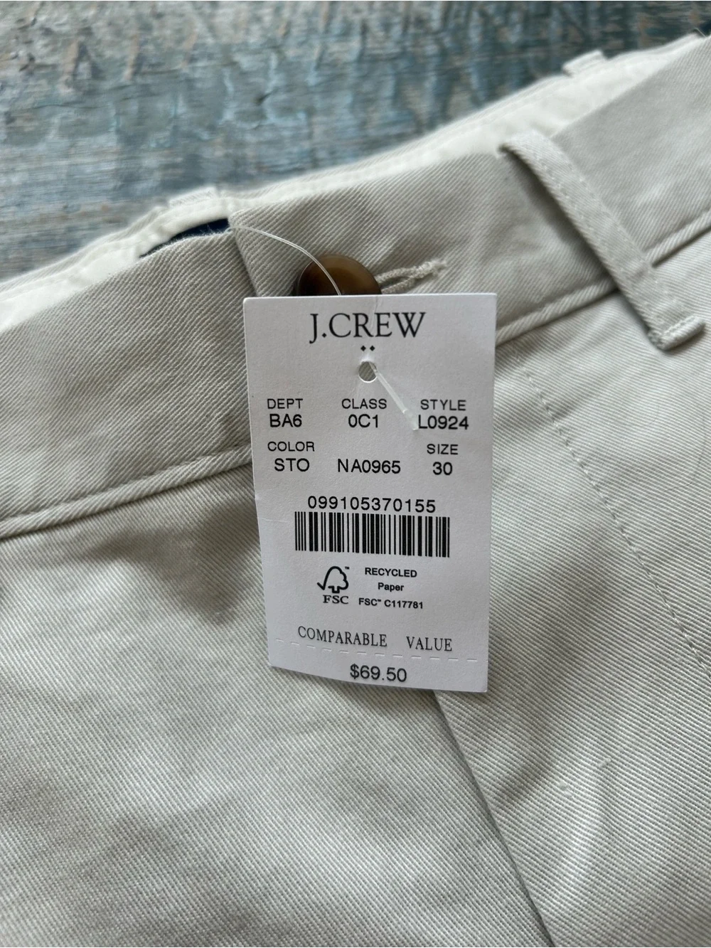 J. Crew Men's Flat Front Chino Shorts in Light Tan Stone Color